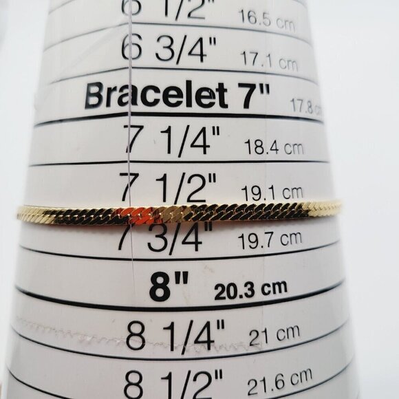 Vintage 3mm Herringbone Chain Bracelet Gold Tone 7.5" Made In Korea Timeless - Picture 4 of 6